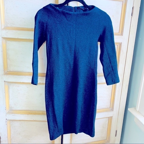 Zara Blue Metallic Midi Body Con 2/3 Sleeve Dress - Picture 1 of 8
